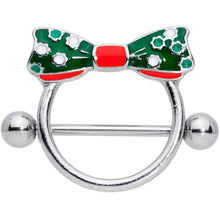 Load image into Gallery viewer, 14G 11/16 Green Red Polka Dot Bow Christmas Nipple Shield Set
