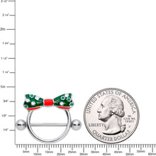 Load image into Gallery viewer, 14G 11/16 Green Red Polka Dot Bow Christmas Nipple Shield Set
