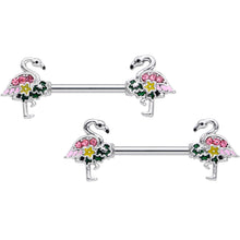 Load image into Gallery viewer, 14G 9/16 Pink Gem Funky Flamingo Barbell Nipple Ring Set
