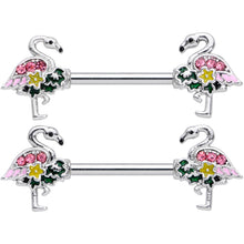 Load image into Gallery viewer, 14G 9/16 Pink Gem Funky Flamingo Barbell Nipple Ring Set
