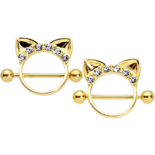 Load image into Gallery viewer, 14G 9/16 Clear Gem Gold Tone Kitty Cat Ears Nipple Shield Set
