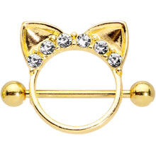 Load image into Gallery viewer, 14G 9/16 Clear Gem Gold Tone Kitty Cat Ears Nipple Shield Set

