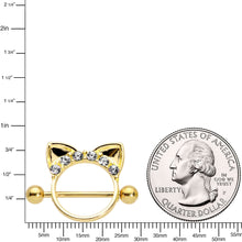 Load image into Gallery viewer, 14G 9/16 Clear Gem Gold Tone Kitty Cat Ears Nipple Shield Set

