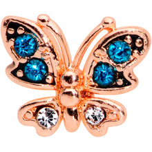 Load image into Gallery viewer, 16G 1/4 Aqua Gem Rose Gold Tone Glam Butterfly Cartilage Tragus
