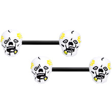 Load image into Gallery viewer, 14G 9/16 Black White Skull Halloween Barbell Nipple Ring Set
