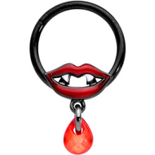 将图片加载到图库查看器，16G 3/8 Red Gem Black Vampire Fang Halloween Hinged Segment Ring

