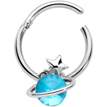 Load image into Gallery viewer, 16G 3/8 Aqua Gem Star Saturn Planet Hinged Segment Ring
