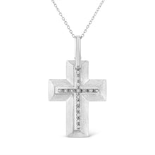 Load image into Gallery viewer, .925 Sterling Silver Prong-Set Diamond Accent Bold Cross 18" Pendant Necklace (I-J Color, I1-I2 Clarity)
