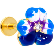 Load image into Gallery viewer, 16G 5/16 Clear CZ Gem Gold Tone Blue Spring Flower Labret Monroe
