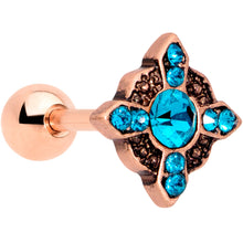 Load image into Gallery viewer, 16G 1/4 Aqua Gem Rose Gold Tone Renaissance Cartilage Tragus
