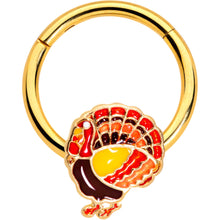 将图片加载到图库查看器，16G 3/8 Gold Tone Turkey Thanksgiving Hinged Segment Ring
