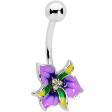 Load image into Gallery viewer, Clear Gem Purple Exotic Flower Belly Ring
