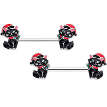 Load image into Gallery viewer, 14G 9/16 Santa Claus Cat Christmas  Barbell Nipple Ring Set
