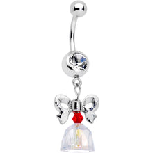 将图片加载到图库查看器，Clear Red Gem Holiday Bow Bell Christmas Dangle Belly Ring
