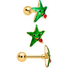 Load image into Gallery viewer, 16G 1/4 Red Green Gem Merry Christmas Cartilage Tragus Set of 3

