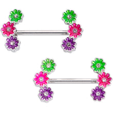 Load image into Gallery viewer, 14G 9/16 Clear Gem Garland Flower Barbell Nipple Ring Set
