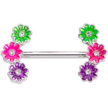 Load image into Gallery viewer, 14G 9/16 Clear Gem Garland Flower Barbell Nipple Ring Set
