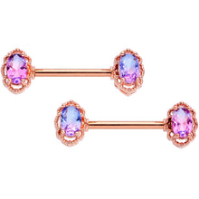 Load image into Gallery viewer, 14G 9/16 Purple Tourmaline Rose Gold Tone Nipple Ring Set
