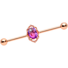 Load image into Gallery viewer, 14G Purple Tourmaline Rose Gold Tone Industrial Barbell 38mm
