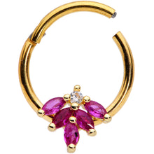 Load image into Gallery viewer, 16G 3/8 Dark Red Gem Gold Tone Autumn Leaves Hinged Segment Ring
