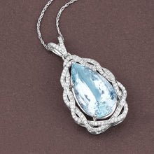 Load image into Gallery viewer, 11.90 Carat Genuine Aquamarine and White Diamond 14K White Gold Pendant
