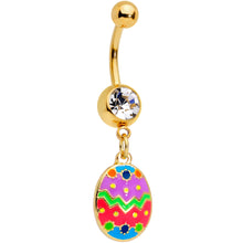 Load image into Gallery viewer, Clear Gem Gold Tone Multicolor Funky Easter Egg Dangle Belly Ring
