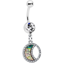 将图片加载到图库查看器，Clear Gem Iridescent Crescent Moon Dangle Belly Ring
