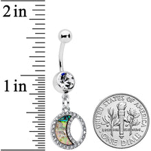 将图片加载到图库查看器，Clear Gem Iridescent Crescent Moon Dangle Belly Ring
