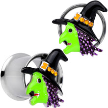 Load image into Gallery viewer, Orange Gem Green Witch Halloween Double Flare Tunnel Plug Set

