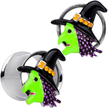 Load image into Gallery viewer, Orange Gem Green Witch Halloween Double Flare Tunnel Plug Set
