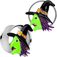 Load image into Gallery viewer, Orange Gem Green Witch Halloween Double Flare Tunnel Plug Set
