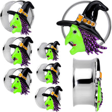 Load image into Gallery viewer, Orange Gem Green Witch Halloween Double Flare Tunnel Plug Set
