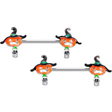 将图片加载到图库查看器，14G 9/16 Pumpkin Witch Ghost Halloween Barbell Nipple Ring Set
