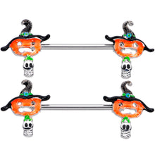 将图片加载到图库查看器，14G 9/16 Pumpkin Witch Ghost Halloween Barbell Nipple Ring Set
