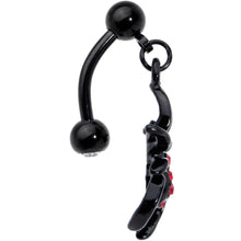 将图片加载到图库查看器，Red Gem Black Widow Spider Halloween Dangle Top Mount Belly Ring
