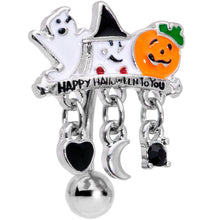 Load image into Gallery viewer, Black Gem Ghosts Pumpkin Halloween Dangle Top Mount Belly Ring
