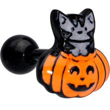 Load image into Gallery viewer, 16G 1/4 Black Cat Surprise Pumpkin Halloween Cartilage Tragus

