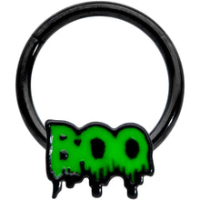 Load image into Gallery viewer, 16G 3/8 Black Green Spooky Boo Halloween Hinged Segment Ring
