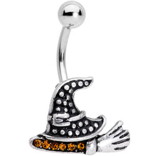 Load image into Gallery viewer, Yellow Gem Witch Hat Broom Halloween Belly Ring

