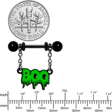 Load image into Gallery viewer, 14G 9/16 Green Spooky Boo Halloween Chain Dangle Nipple Ring Set
