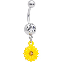 Load image into Gallery viewer, Clear Yellow Gem Yellow Sunflower Dangle Belly Ring
