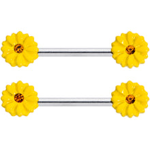 Load image into Gallery viewer, 14G 9/16 Yellow Gem Yellow Sunflower Barbell Nipple Ring Set
