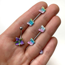 Load image into Gallery viewer, Clear Gem Purple Exotic Flower Belly Ring
