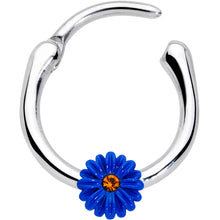 Load image into Gallery viewer, 16G 3/8 Yellow Gem Blue Sunflower Cartilage Clicker
