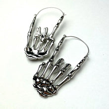 Load image into Gallery viewer, Skeleton Hands Devil Horn Tunnel Plug Earrings
