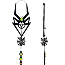 将图片加载到图库查看器，Vitrail Gem Black Spider Pentagram Dangle Tunnel Plug Earrings
