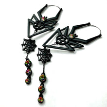 将图片加载到图库查看器，Vitrail Gem Black Spider Pentagram Dangle Tunnel Plug Earrings
