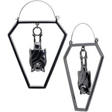 Load image into Gallery viewer, Black Bat Coffin Halloween Tunnel Plug Earrings
