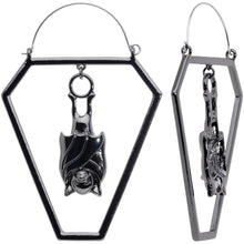 Load image into Gallery viewer, Black Bat Coffin Halloween Tunnel Plug Earrings
