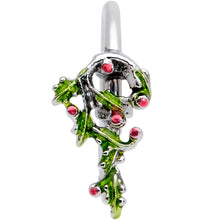 Load image into Gallery viewer, 20G 5/16 Pink CZ Gem Candy Cane Holly Christmas Nose Hoop
